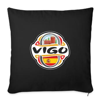 Vigo Espagne Drapeau Insigne Voyage Souvenir Timbre - Housse de coussin décorative 45 x 45 cm - noir - Devant