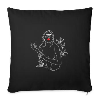 Line Art illustration. Femme en noir et blanc - Housse de coussin décorative 45 x 45 cm - noir - Devant