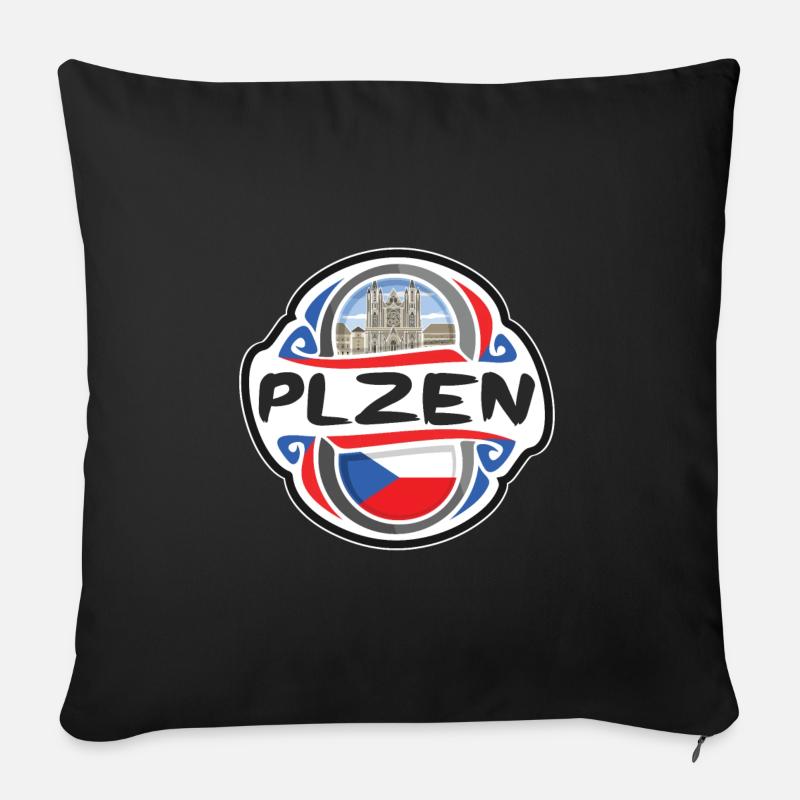 Plzen Tschechien Flagge Abzeichen Reise Souvenir Briefmarke - Sofakissenbezug 45 x 45 cm - Schwarz