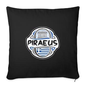 Piraeus Greece Flag Badge Travel Souvenir Stamp - Sofa pillowcase 17,3'' x 17,3'' (45 x 45 cm) - black - Front