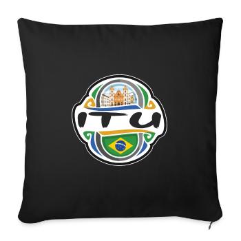 Itu Brésil Drapeau Badge Souvenir de Voyage Timbre - Housse de coussin décorative 45 x 45 cm - noir - Devant