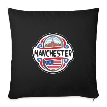 Manchester USA Drapeau des États-Unis Souvenir de voyage - Housse de coussin décorative 45 x 45 cm - noir - Devant