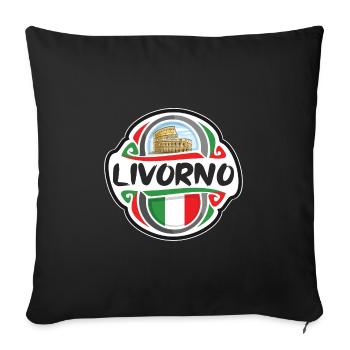 Livourne Italie Drapeau Badge Voyage Souvenir Timbre - Housse de coussin décorative 45 x 45 cm - noir - Devant