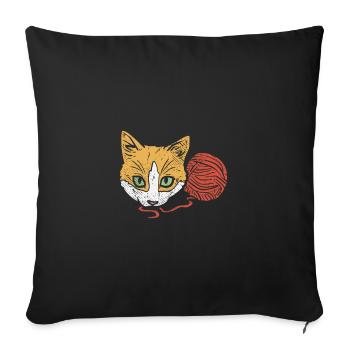 Katze Garn Häkeln - Sofakissenbezug 45 x 45 cm - Schwarz - Vorne