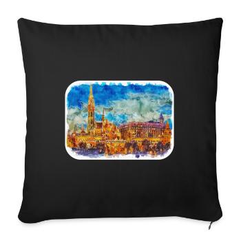 Budapest Hongrie Aquarelle Sketch Illustration - Housse de coussin décorative 45 x 45 cm - noir - Devant