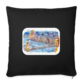 Budapest Hongrie Aquarelle Sketch Illustration - Housse de coussin décorative 45 x 45 cm - noir - Devant
