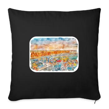 Lituanie point de repère croquis à l’aquarelle illustration - Housse de coussin décorative 45 x 45 cm - noir - Devant