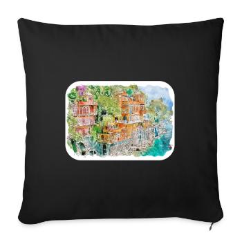 Italie Croquis à l’aquarelle Illustration dessinée à la main - Housse de coussin décorative 45 x 45 cm - noir - Devant