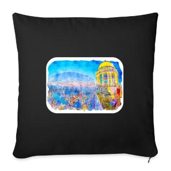 Bangkok Thailand Watercolor Sketch Drawing - Sofa pillowcase 17,3'' x 17,3'' (45 x 45 cm) - black - Front