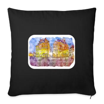Varsovie Pologne Aquarelle Esquisse Dessinée Peinture - Housse de coussin décorative 45 x 45 cm - noir - Devant