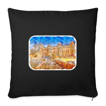 Jaipur Inde Aquarelle Esquisse Peinture Dessinée - Housse de coussin décorative 45 x 45 cm - noir - Devant