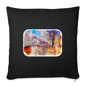 Amsterdam Netherlands Watercolor Sketch Drawing - Sofa pillowcase 17,3'' x 17,3'' (45 x 45 cm) - black - Front
