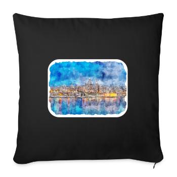 Malta Landmark Aquarell Skizze Farbe Illustration - Sofakissenbezug 45 x 45 cm - Schwarz - Vorne