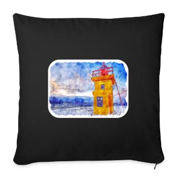 Islande croquis à l’aquarelle dessin à la main illustration - Housse de coussin décorative 45 x 45 cm - noir - Devant