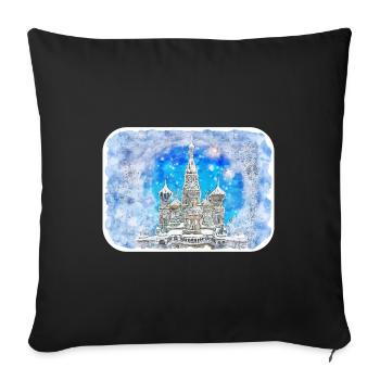 Russie Croquis à l’aquarelle Illustration dessinée à la main - Housse de coussin décorative 45 x 45 cm - noir - Devant