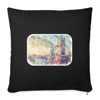 Londres UK Aquarelle Esquisse Dessinée à la Main Peinture - Housse de coussin décorative 45 x 45 cm - noir - Devant