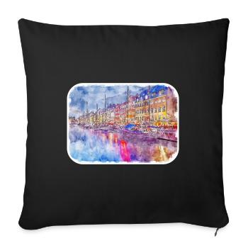 Copenhagen Denmark Watercolor Sketch Illustration - Sofa pillowcase 17,3'' x 17,3'' (45 x 45 cm) - black - Front