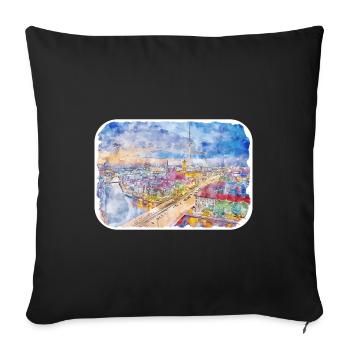 Berlin Allemagne Aquarelle Sketch Illustration - Housse de coussin décorative 45 x 45 cm - noir - Devant