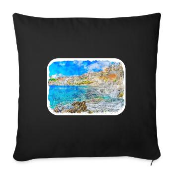 Esquisse d’aquarelle de la côte européenne Dessinée Illustratio - Housse de coussin décorative 45 x 45 cm - noir - Devant