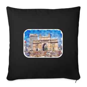 Mumbai Inde Aquarelle Esquisse Dessinée Peinture - Housse de coussin décorative 45 x 45 cm - noir - Devant