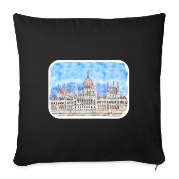 Budapest Hongrie Aquarelle Esquisse Dessin Dessin - Housse de coussin décorative 45 x 45 cm - noir - Devant