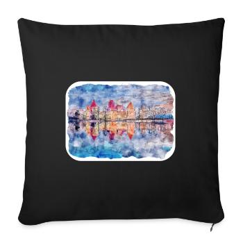 Illustration de l’esquisse à l’aquarelle de monument de Lituanie - Housse de coussin décorative 45 x 45 cm - noir - Devant
