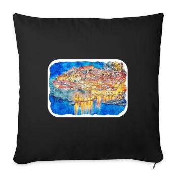 Dubrovnik Croatie Aquarelle Sketch Illustration - Housse de coussin décorative 45 x 45 cm - noir - Devant