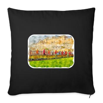 Jaipur Inde Aquarelle Esquisse Peinture Dessinée - Housse de coussin décorative 45 x 45 cm - noir - Devant