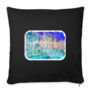 Belgique Point de repère aquarelle croquis dessin de peinture - Housse de coussin décorative 45 x 45 cm - noir - Devant