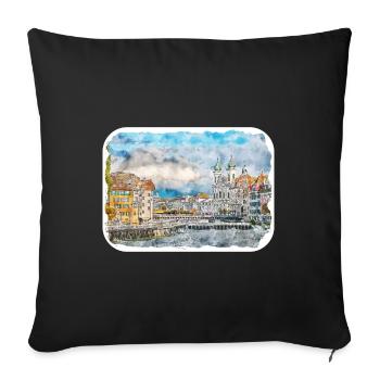Luzern Schweiz Aquarellskizze gezeichnet Illust - Sofakissenbezug 45 x 45 cm - Schwarz - Vorne