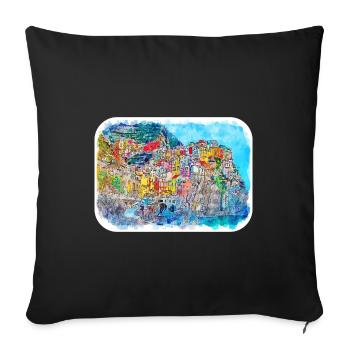 Positano Italie Aquarelle Sketch Illustration - Housse de coussin décorative 45 x 45 cm - noir - Devant