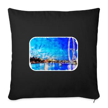 Londres UK Aquarelle Esquisse Dessinée à la Main Peinture - Housse de coussin décorative 45 x 45 cm - noir - Devant