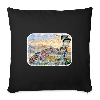 Positano Italie Aquarelle Esquisse Dessinée Illustratio - Housse de coussin décorative 45 x 45 cm - noir - Devant