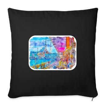 Istanbul Turkey Watercolor Sketch Draw Drawing - Sofa pillowcase 17,3'' x 17,3'' (45 x 45 cm) - black - Front