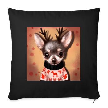 Doux heureux, chien Chihuahua dans un pull de Noël - Housse de coussin décorative 45 x 45 cm - noir - Devant