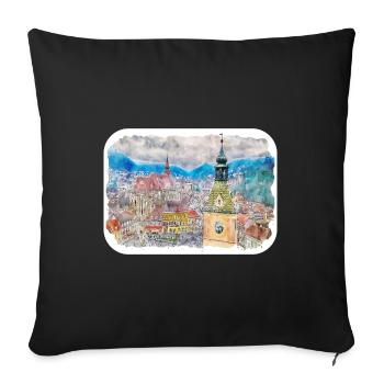 Brasov Roumanie Aquarelle Sketch Illustration - Housse de coussin décorative 45 x 45 cm - noir - Devant