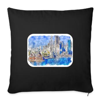 Sydney Australie Aquarelle Esquisse Dessinée Illustrat - Housse de coussin décorative 45 x 45 cm - noir - Devant