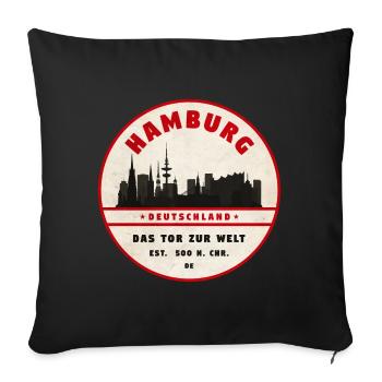 Hamburg Skyline Vintage Badge - Sofa pillowcase 17,3'' x 17,3'' (45 x 45 cm) - black - Front