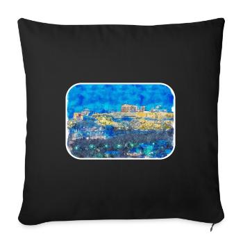 Athens Greece Watercolor Sketch Illustration - Sofa pillowcase 17,3'' x 17,3'' (45 x 45 cm) - black - Front
