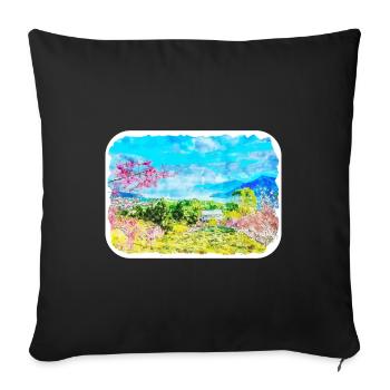 chine aquarelle croquis illustration dessinée à la main - Housse de coussin décorative 45 x 45 cm - noir - Devant
