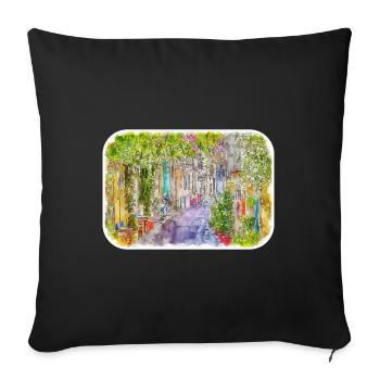 Athens Greece Watercolor Sketch Illustration - Sofa pillowcase 17,3'' x 17,3'' (45 x 45 cm) - black - Front