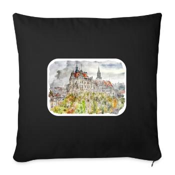 Allemagne croquis aquarelle illustration dessinée à la main - Housse de coussin décorative 45 x 45 cm - noir - Devant