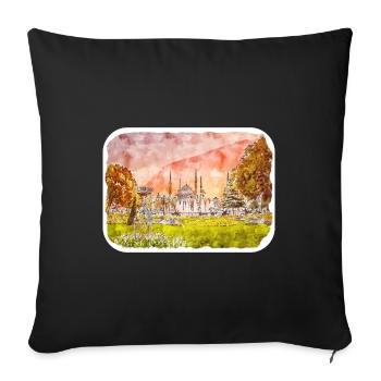 Croquis aquarelle de Turquie Illustration dessinée à la main - Housse de coussin décorative 45 x 45 cm - noir - Devant