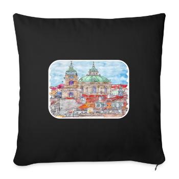 Prague Czech Republic Watercolor Sketch Drawing - Sofa pillowcase 17,3'' x 17,3'' (45 x 45 cm) - black - Front