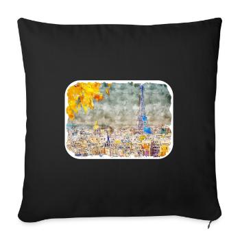 France croquis aquarelle illustration dessinée à la main - Housse de coussin décorative 45 x 45 cm - noir - Devant