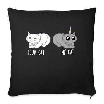 Motif de chat licorne mignon pour les propriétaires de chats - Housse de coussin décorative 45 x 45 cm - noir - Devant