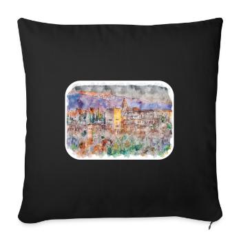 Granada Spain Watercolor Sketch Illustration - Sofa pillowcase 17,3'' x 17,3'' (45 x 45 cm) - black - Front