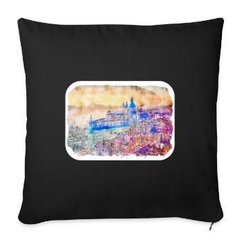 Venise Italie Aquarelle Esquisse Illustration - Housse de coussin décorative 45 x 45 cm - noir - Devant