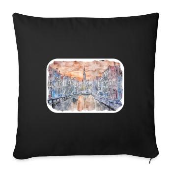 Bruges Belgique Aquarelle Esquisse Illustration - Housse de coussin décorative 45 x 45 cm - noir - Devant