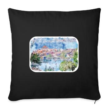 Autriche Aquarelle Esquisse Dessinée à la main Illustration - Housse de coussin décorative 45 x 45 cm - noir - Devant